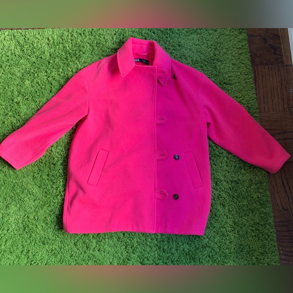 Zara double breasted oversized coat pink